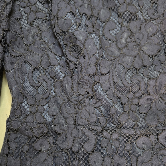 Trina Turk Navy Lace Off Shoulder Dress Size 2 Puff Sleeve Scalloped Hem - Picture 6 of 15